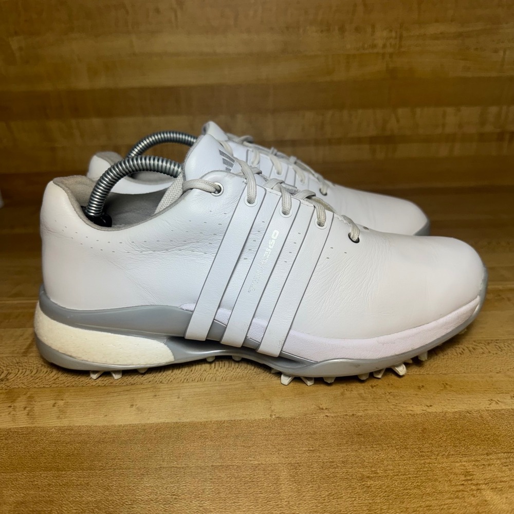 Adidas Tour360 Women White Silver Leather Spiked Golf Shoes IF0260 Size 6.5